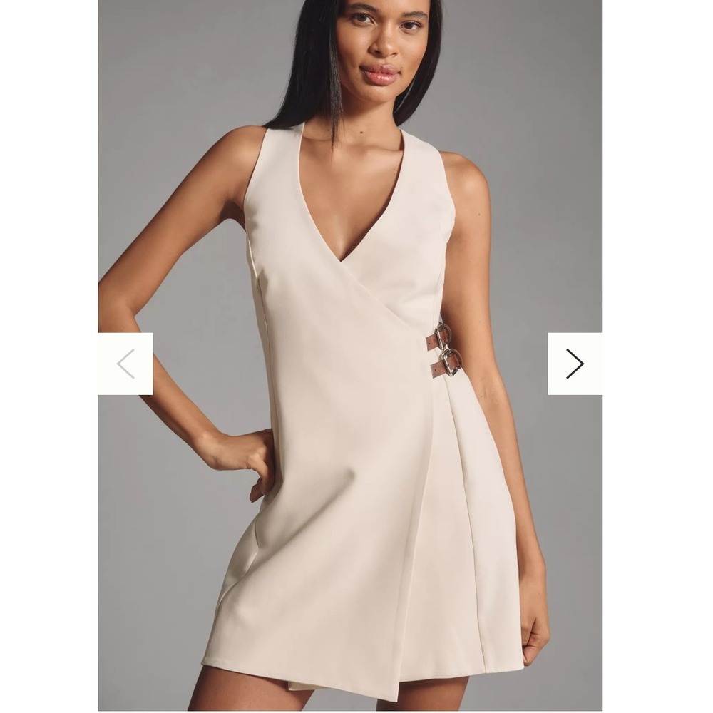 By Anthropologie‎ Halter Belted Mini Wrap Dress Ivory Bone Cream Womens XS